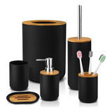 Set De Accesorios Para Baño De Bambú 6 Piezas Blanco O Negro