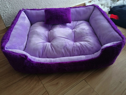 Cama Cuadrada Mascota Grande + Cojín Anti-estrés, Morada