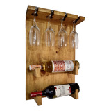 Vinoteca Cava Porta Vino Madera Pintado 2 Botellas 4 Copas