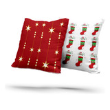 Kit 2 Almofadas Cheias Sala Natal Estrelas Vermelhas Meias Cor Vermelho Desenho Do Tecido Estrelas E Sapatinhos De Natal