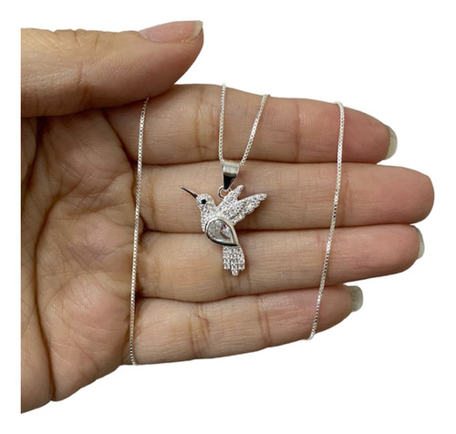 Cadena Dije Plata 925 Veneciana Colibrí Piedra Cubic Mujer