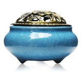 Turíbulo Incensário De Mesa Em Cerâmica Azul Claro 10cm