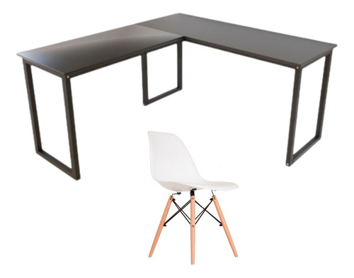 Mesa Industrial Preta L Escritório + Cadeira Eames Promoção