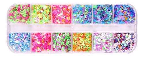 Purpurina De Uñas De Mariposa 3d, 12 Colores/caja De 06