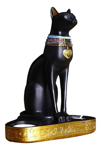 Portavelas De Resina Con Soporte Para Estatua De Gato Egipci
