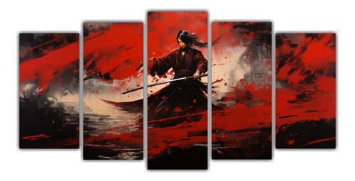 250x125cm Cuadro Abstracto Cinco Canvas De Un Samurái