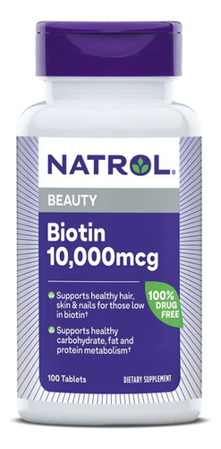 Biotina 10.000mcg 100 Tabs Natrol Importado E U A
