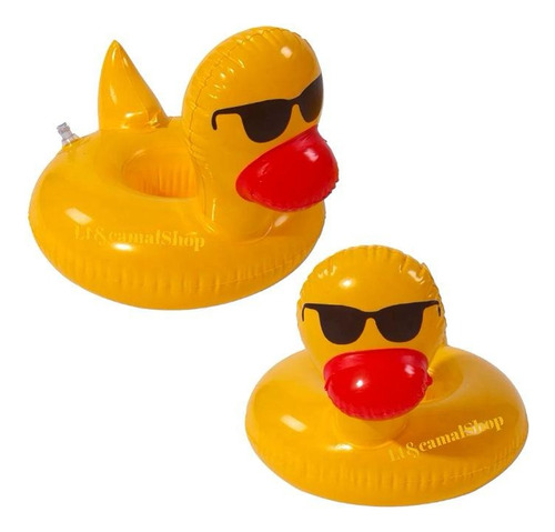 3 Patito Flotador Inflable Niño Con Lente Piscina Porta Vaso