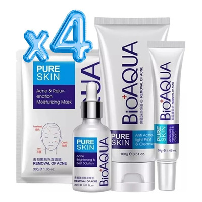 Bioaqua Pure Skin Set Antiacné 4 Piezas Sérum Crema Espuma Mascarilla | Meses sin interés