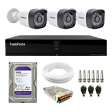 Kit Cftv 3 Câmeras Segurança Tudo Forte Tf 1220 B Dvr 4 Canais Com Hd Incluso