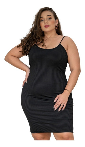 Vestido Canelado Alcinha Plus Size Tubinho Casual Sexy