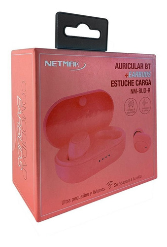 Auriculares Inalambricos Netmak Compatibles Con Samsung Color Rojo