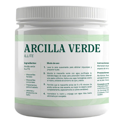 Arcilla Verde Mascarilla facial barro cosmetico para piel normal-grasa Hebbe Cosmetics & Ludika 1000g | Meses sin interés