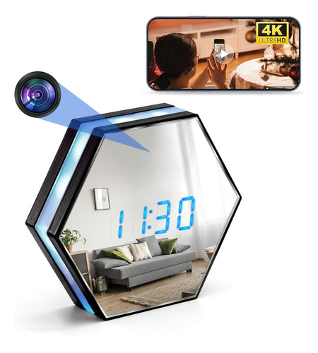 Reloj Camara Espia Espejo Wifi Luz Led