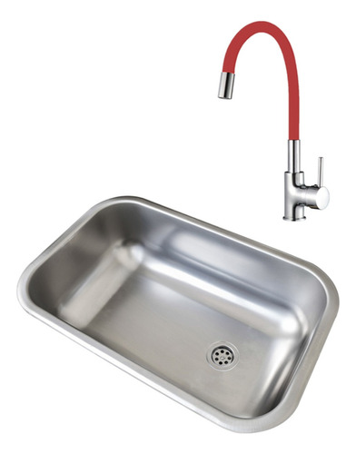 Bacha Cocina Dhinox Dh52/18 Y Griferia Aqualia Leira Rojo