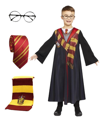 Disfraz Harry Potter Incluye Accesorios - Capa, Lentes, Bufanda Y Corbata