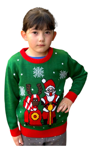 Ugly Sweater / Sueter Navideño Infantil Santa En Moto