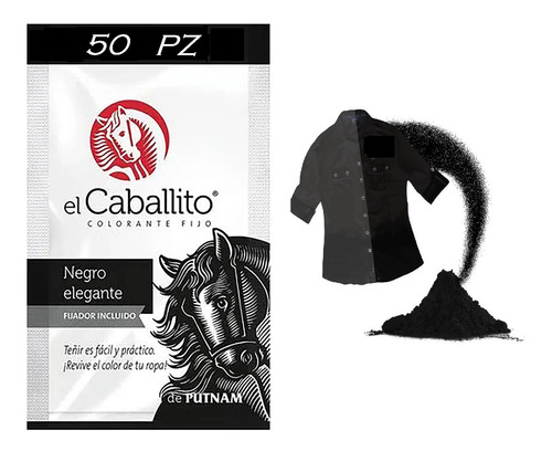 Colorante Caballito Telas Ropa Polvo Negro Elegante (50pz)