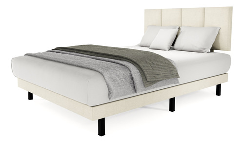 Cama Recamara Base Box Madera Tapiz Napole Queen Size Beige