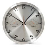 Reloj De Pared Silver Con Temperatura Y Humedad 30 Cm Estructura Plateado Fondo Plateado