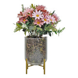 Vaso Vidro Suporte Metal Arranjo Floral De Margaridas Rosas