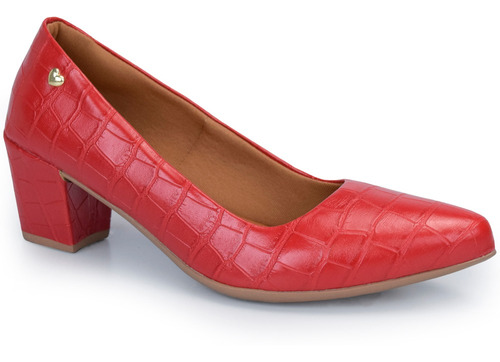 Sapato Scarpin Confort Salto Baixo Grosso Croco Ref 1901