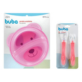 Kit Prato Urso Infantil E Colher De Silicone Rosa - Buba