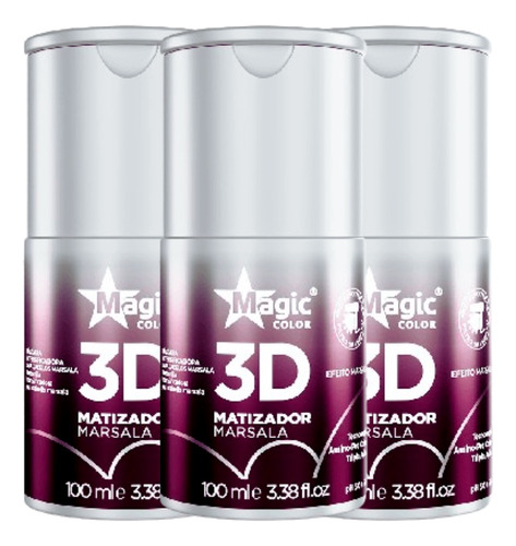 Kit 3 Gloss Matizador 3d Marsala Vermelho Magic Color 100ml