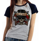 Blusa Baby Look Guns In Roses Caveira Rock In Roll Anos 90