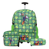 Kit Bolsa Escolar Masculina Super Luigi Carrinho Creche G