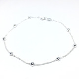 Pulsera Grumeta Fina 1mm Con Bolitas De 3mm 19cm Plata 925