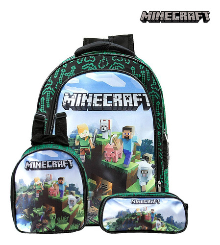 Kit Mochila Escolar Infantil Jogo Minecraft De Costas Grande