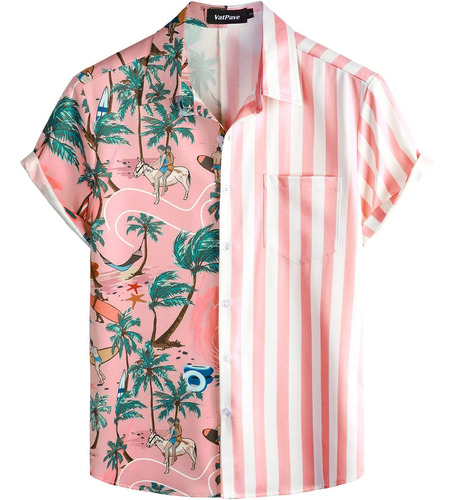 Camisa Hawaiana Ajustada Con Solapa Para Hombre