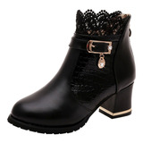 Botas Mujer Otoño Invierno Vintage Cuero Tobillera Encaje Sh