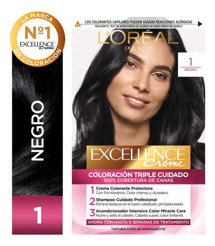  Kit De Coloración Excellence Creme L'oréal Paris Tono Tono 1 Negro