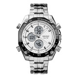 Reloj Hombre Skmei 1302 Acero Alarma Cronometro Elegante Color De La Malla Plateado/blanco
