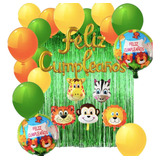 Set Decorativo Zoofari Animales Globos + Cortina Decoración