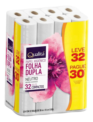 Papel Higiênico Folha Dupla Compacto Qualitá 30m 32 Unidades