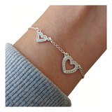 Pulsera Dos Corazones Con Cubics Plata 925 Regalo Garantia