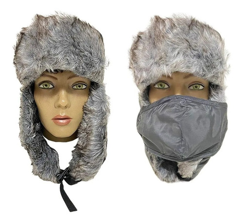 Gorro Feminino Térmico Ushanka Balaclava Frio Inverno Cinza