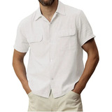 Camisa Guayabera Para Hombre, Camisa De Lino De Manga Corta