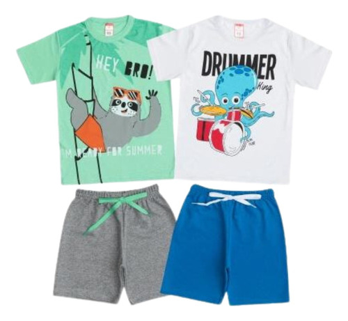 Conjunto Masc Menino Roupa Infantil Camisa + Shorts Atacado