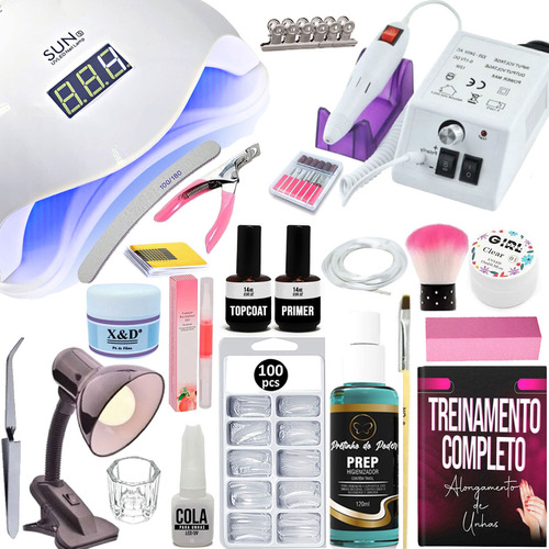 Kit Alongamento Unhas Gel Fibra Cabine Lixa Bivolt Luminária