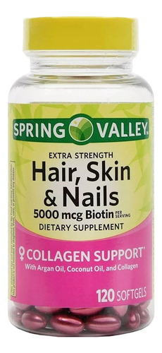 Hair, Skin & Nails 5000mcg 120 Caps Biotina, Spring Valley