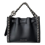 Bolsa Crossbody Michael Kors Mina Chica Acabado De Los Herrajes Plata Color Negro Color De La Correa De Hombro Negra Diseño De La Tela Liso