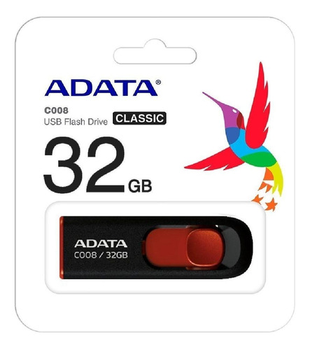 Memoria Usb Adata Classic C008 32gb 2.0 Negro Y Rojo