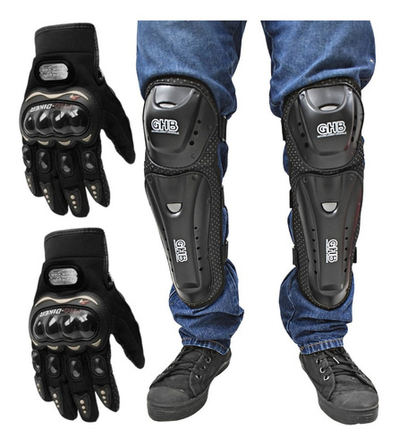 Kit  Rodilleras Para Motociclista  Guantes Protección 