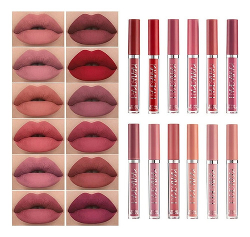 Lápiz Labial Cosmético De Labios Mate De 12 Piezas De Larga