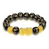 Pulsera Original Feng Shui Piedras Obsidiana Pixiu Oro