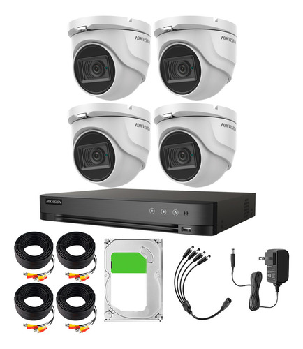 Hikvision Kit De 4 Cámaras De Seguridad Metálicas Eyeball Turbohd 4k 8mp Exterior Ip67 + + Dvr 8mp 4 Canales Turbohd + 4 Canales Ip + 2tb Hdd Modelo Ids2ce76u0t-plus+2tb